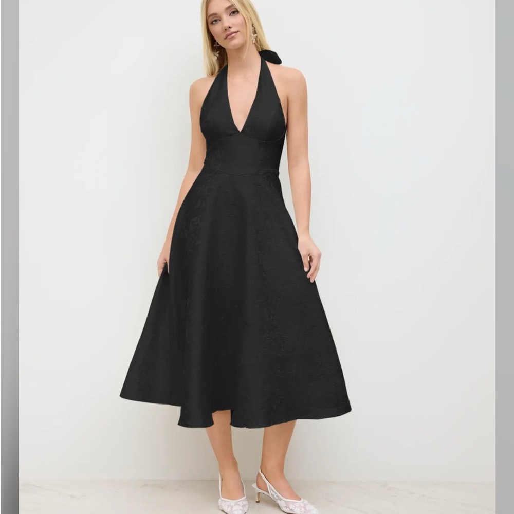 Black Halter Midi Dress - Elegant Women's Evening Dress